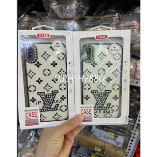 Ốp lưng viền vuông đính đá hoạ tiết LV cho iPhone X,XS,XS max