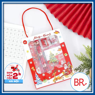Bộ Dụng cụ học tập 6 món họa tiết Giáng Sinh cho bé Kèm Hộp quà tặng cute Set quà tặng Noel đồ dùng học tập cho học sinh