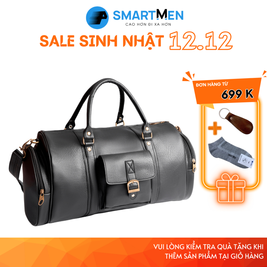 Túi trống du lịch da bò cao cấp SMARTMEN TDA-17 màu Đen