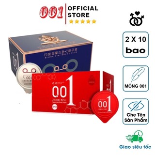 Combo 2 hộp 20c bao cao su 001, bcs 001 xanh siêu mỏng, kéo dài thời gian, bcs 001 đỏ truyền nhiệt, size 52mm - 001STORE