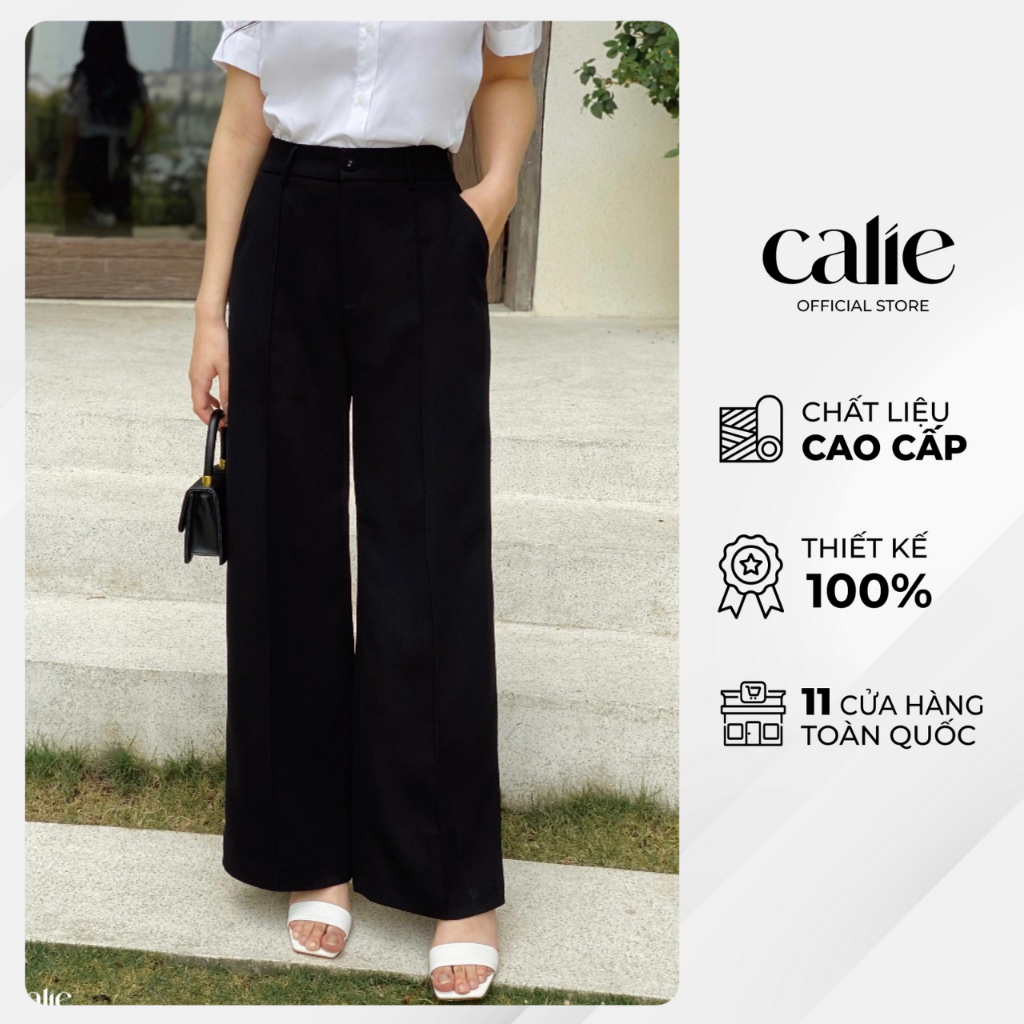 CALIE Quần dáng đứng trắng basic cạp to Calie Thời Trang Thiết Kế QX020