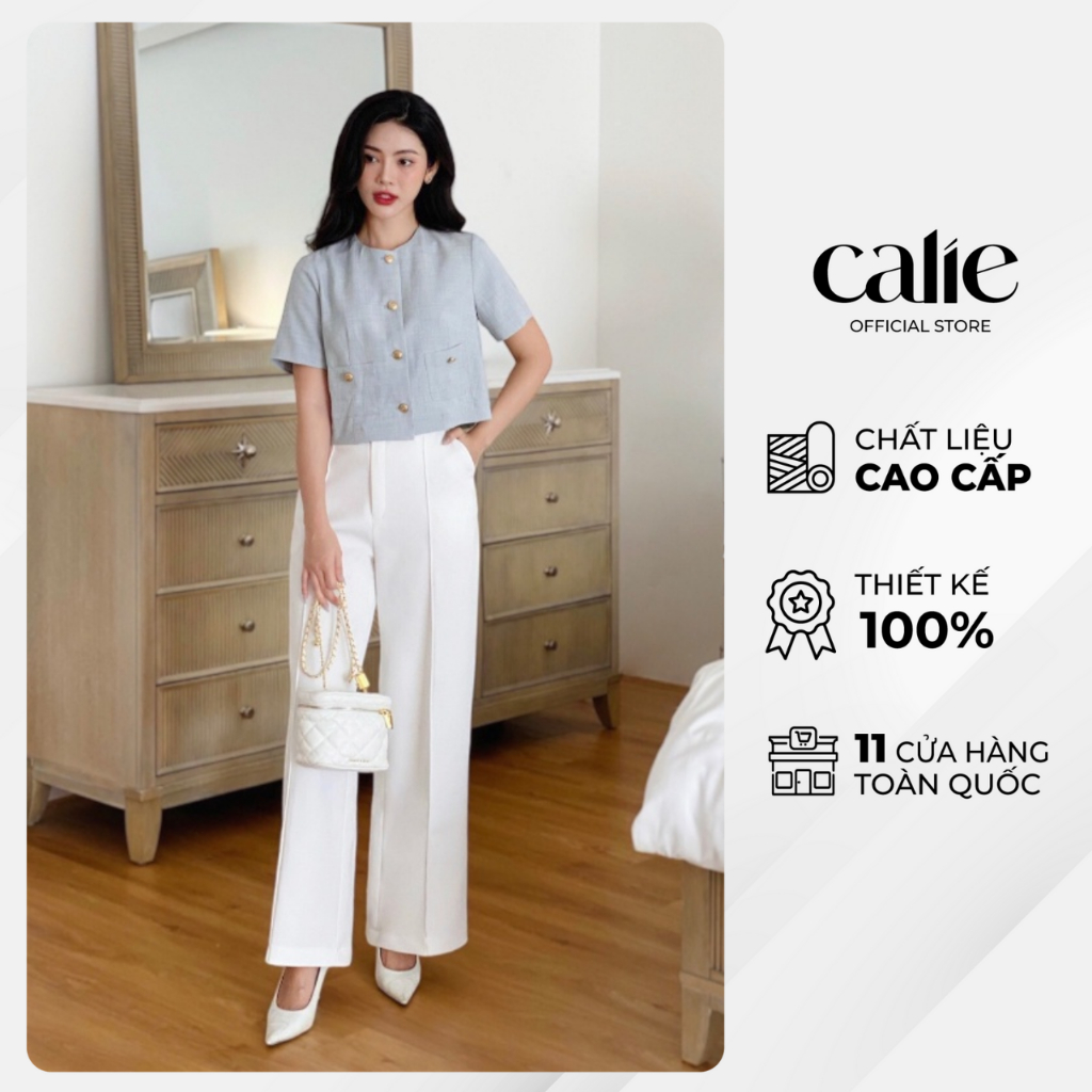 Quần suông thiết kế CALIE dáng đứng 2 li bé cạp cao chất liệu tuyt si QX019