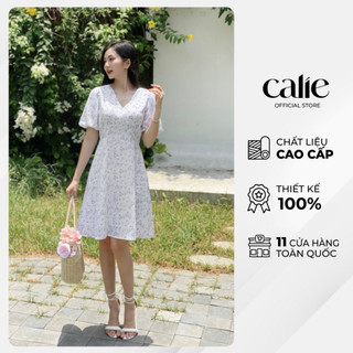 Váy dáng A vạt lệch cổ V tay ngắn tôn dáng Calie VA301