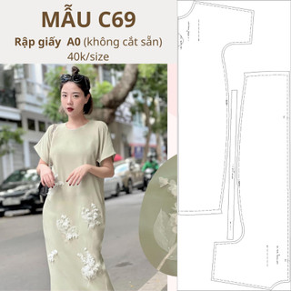 Rập giấy a0 đầm suông tay liền thân mã c69