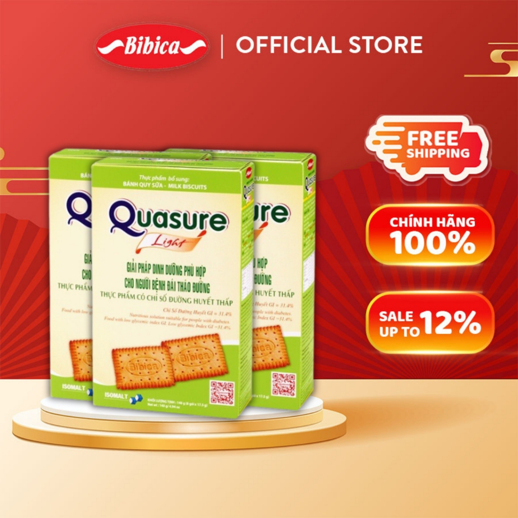 Combo 3 hộp Bánh Quy Quasure Light Sữa hộp 140 gram Bibica - thực phẩm dành cho người ăn kiêng, tiểu đường