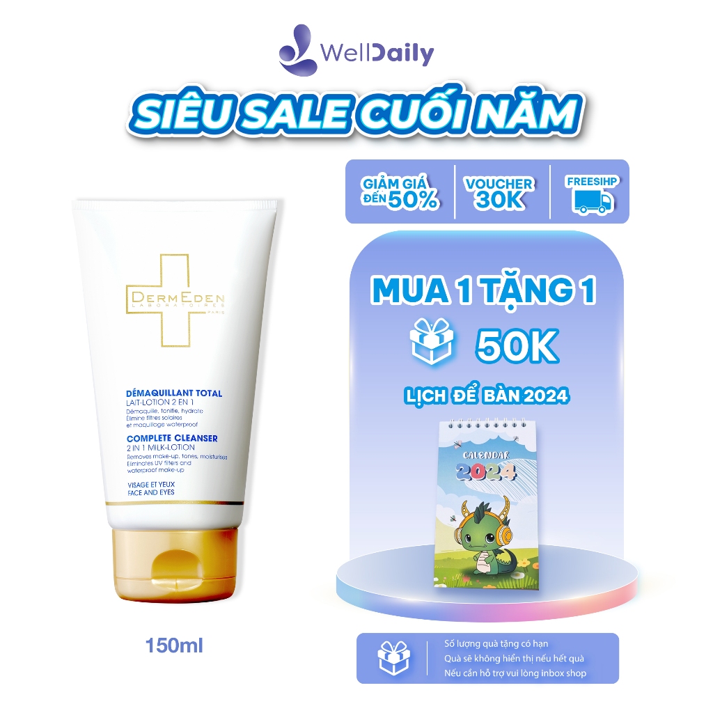 Tẩy Trang Dạng Sữa Làm Sạch Và Dưỡng Ẩm Cao Cấp Dermeden Complete Cleanser 150Ml
