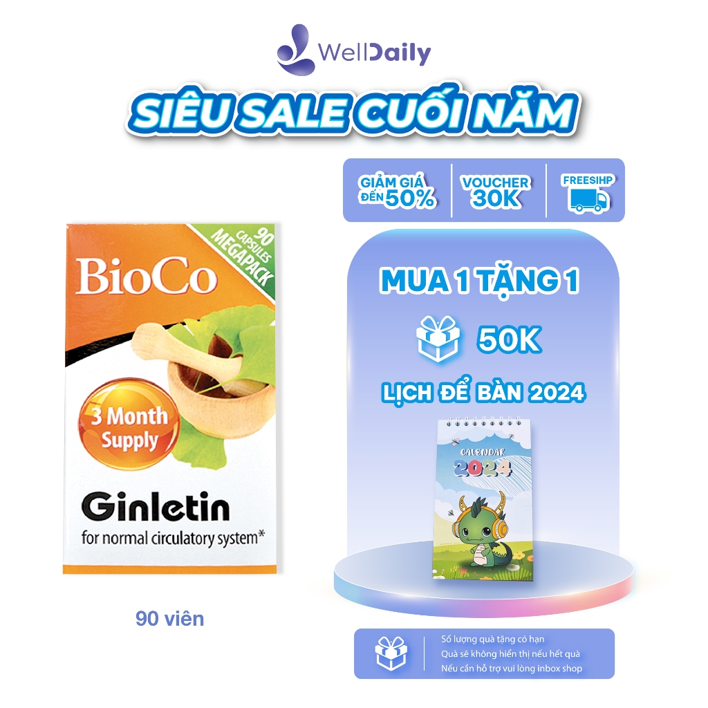 Viên uống tăng cường tuần hoàn máu não BioCo Ginletin 90 viên Hỗ trợ phát triển não bộ