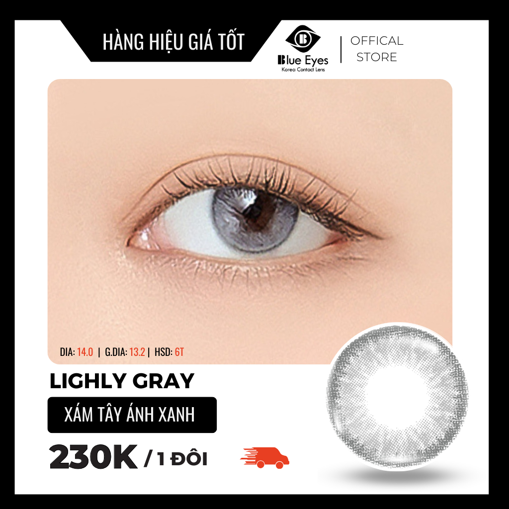 Kính áp tròng Lighly Gray Blue Eyes, dòng lens cận sử dụng sáu tháng, giãn tròng vừa, màu xám nâu tây ánh xanh LIG-GR