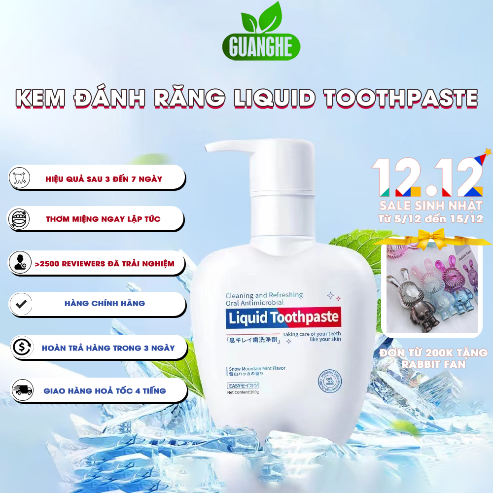 Kem đánh răng Liquid Toothpaste trắng răng , giảm ố vàng, kem đánh răng giảm hôi miệng, bỏ cao răng , kem đánh sáng răng