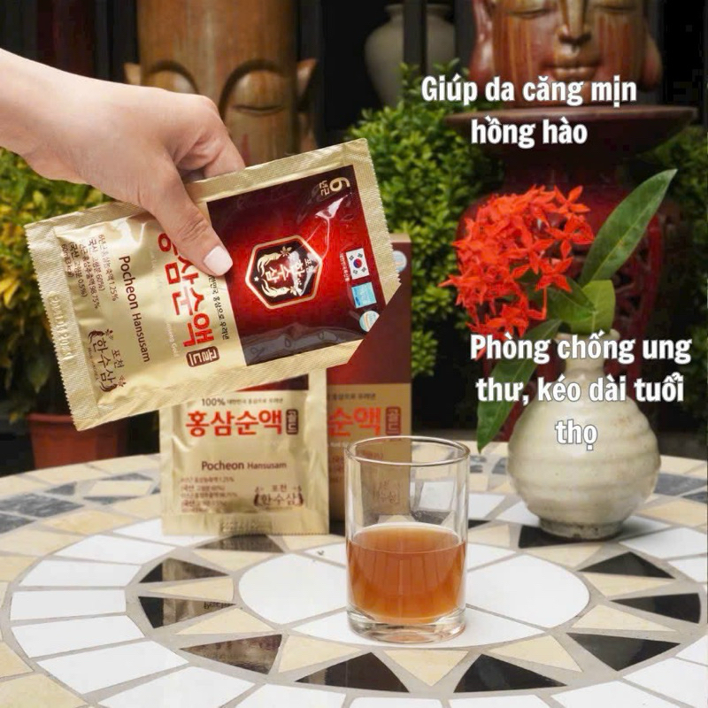 Nước Hồng Sâm Pocheon Hansusam 100 % Cao Cấp Hàn Quốc, Hộp 30 gói x 60ml