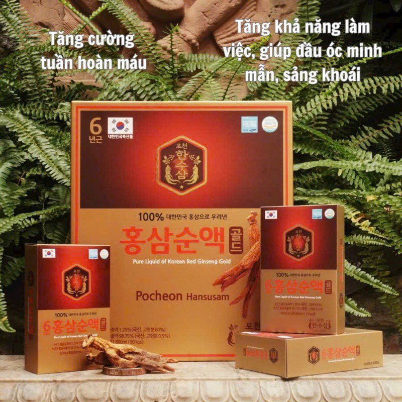 Nước Hồng Sâm Pocheon Hansusam 100 % Cao Cấp Hàn Quốc, Hộp 30 gói x 60ml