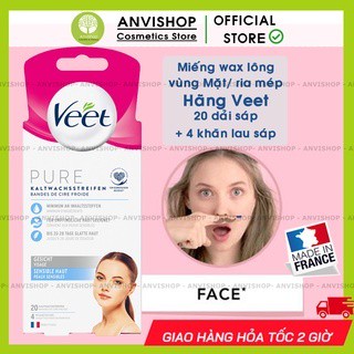 Miếng Wax ria mép Veet ANVISHOP 20 dải sáp tặng 4 gói dưỡng da bill Đức Anvishop - VEET Wax trips ANVISHOP