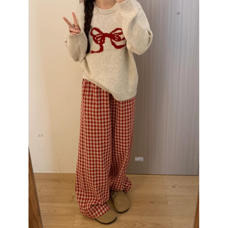 Obiloveyouu - Áo len nơ đỏ Red Bow Knitwear
