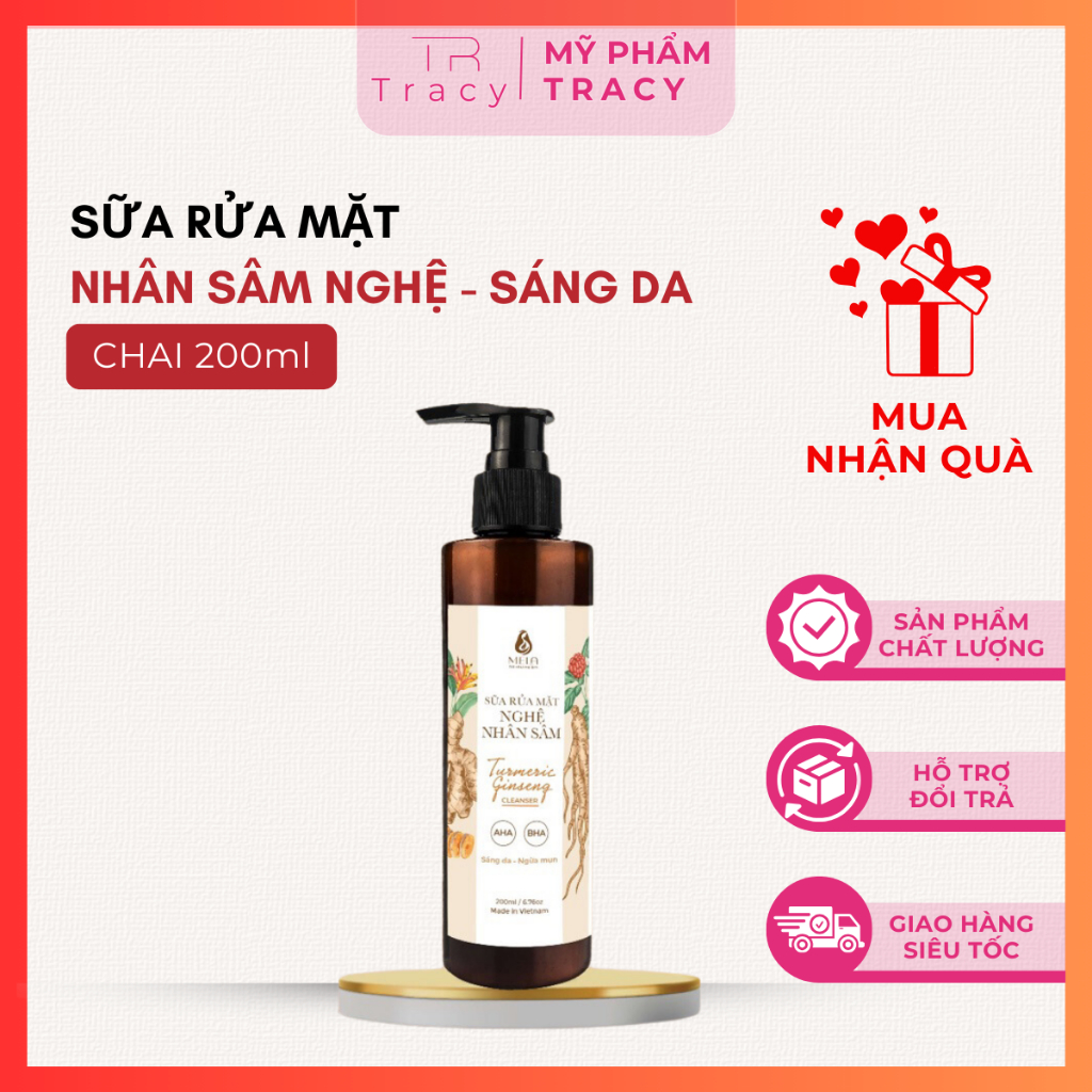 Sữa Rửa Mặt Nghệ Nhân Sâm Mela Dịu Nhẹ Lành Tính Hỗ Trợ Giảm Mụn Làm Sáng Da 200ML Mỹ Phẩm Tracy
