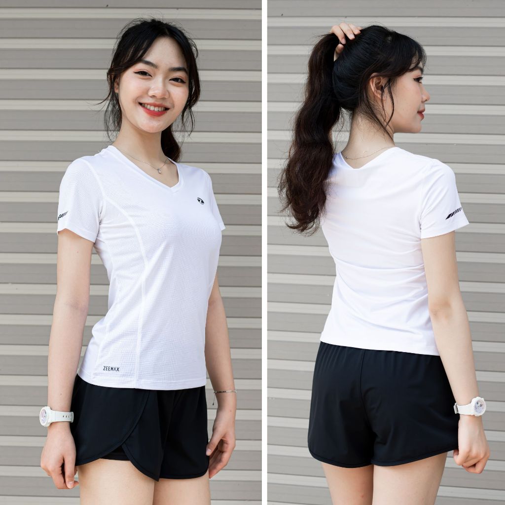 Áo Thể Thao Nữ Zeemax Cổ Tim Vải Lỗ Kim Thoáng Khí Thấm Hút Co Dãn Tập Gym,Yoga,Chạy Bộ Nhiều Màu-A2302