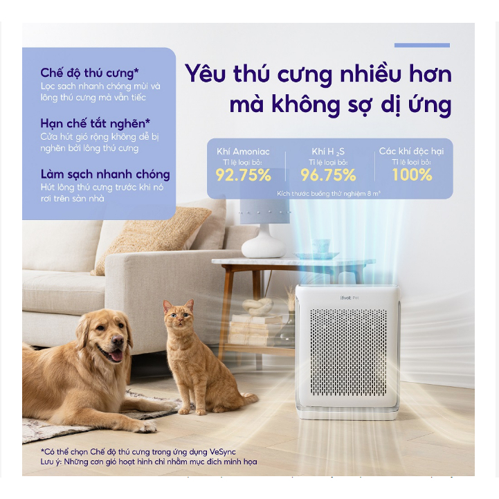 Máy lọc không khí Levoit Vital 200S 88m2 - khử mùi diệt khuẩn - hút lông thú cưng mạnh - Hàng chính hãng