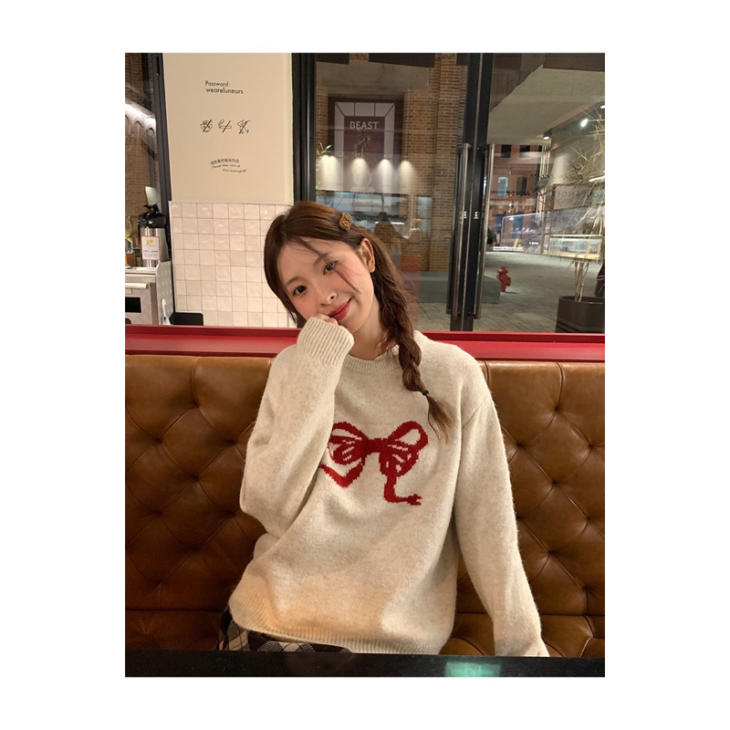 Obiloveyouu - Áo len nơ đỏ Red Bow Knitwear