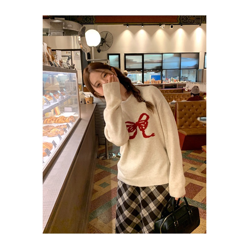 Obiloveyouu - Áo len nơ đỏ Red Bow Knitwear