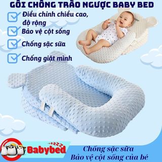 Gối chống trào ngược tai gấu cute cho bé Baby Bed cao cấp gối chống bẹt đầu sặc sữa đệm định hình giúp bé ngủ yên giấc