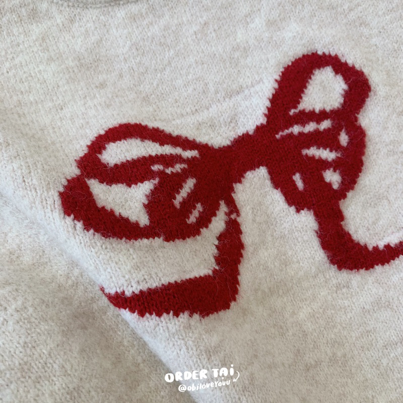 Obiloveyouu - Áo len nơ đỏ Red Bow Knitwear