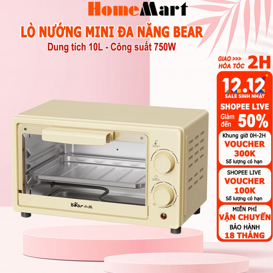 Lò nướng điện mini Bear 10L, Lò nướng bánh mini, thiết kế nhỏ gọn tiện dụng – Hàng chính hãng bảo hành 6-18 tháng