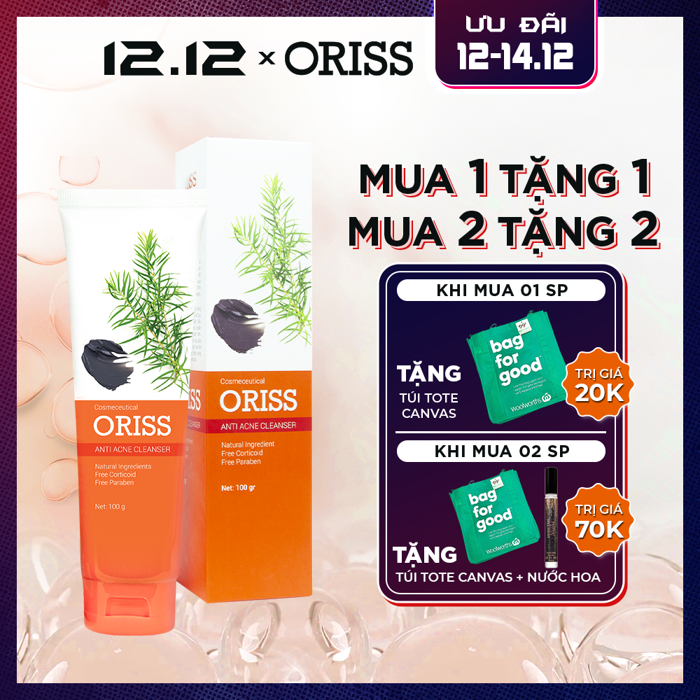 Sữa Rữa Mặt Tạo Bọt Oriss Dành Cho Da Mụn Chiết Xuất Từ Tràm Trà Và Bùn Khoáng Giúp Giảm Mụn Kiểm Soát Bã Nhờn 100gr
