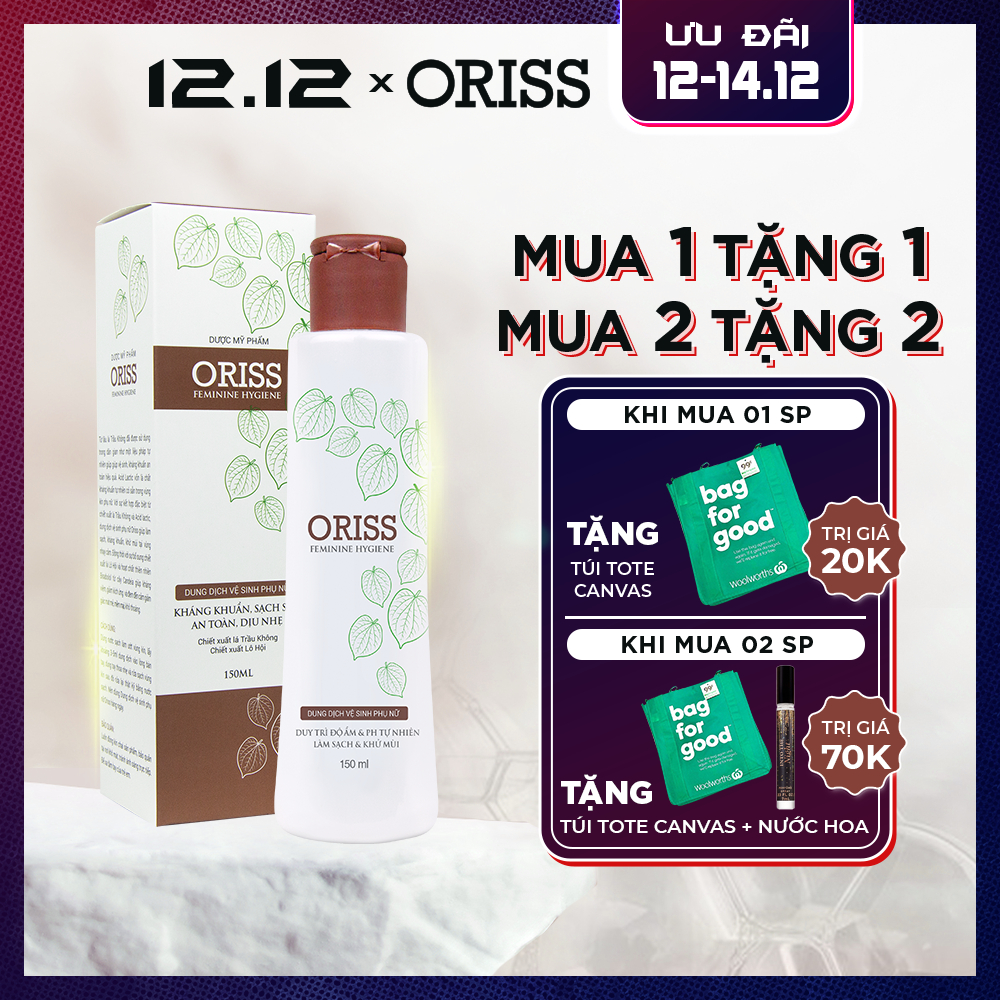 Dung Dịch Vệ Sinh Phụ Nữ Oriss An Toàn Dịu Nhẹ Khử Mùi Không Gây Khô Rát Kích Ứng Chiết Xuất Trầu Không 150ml