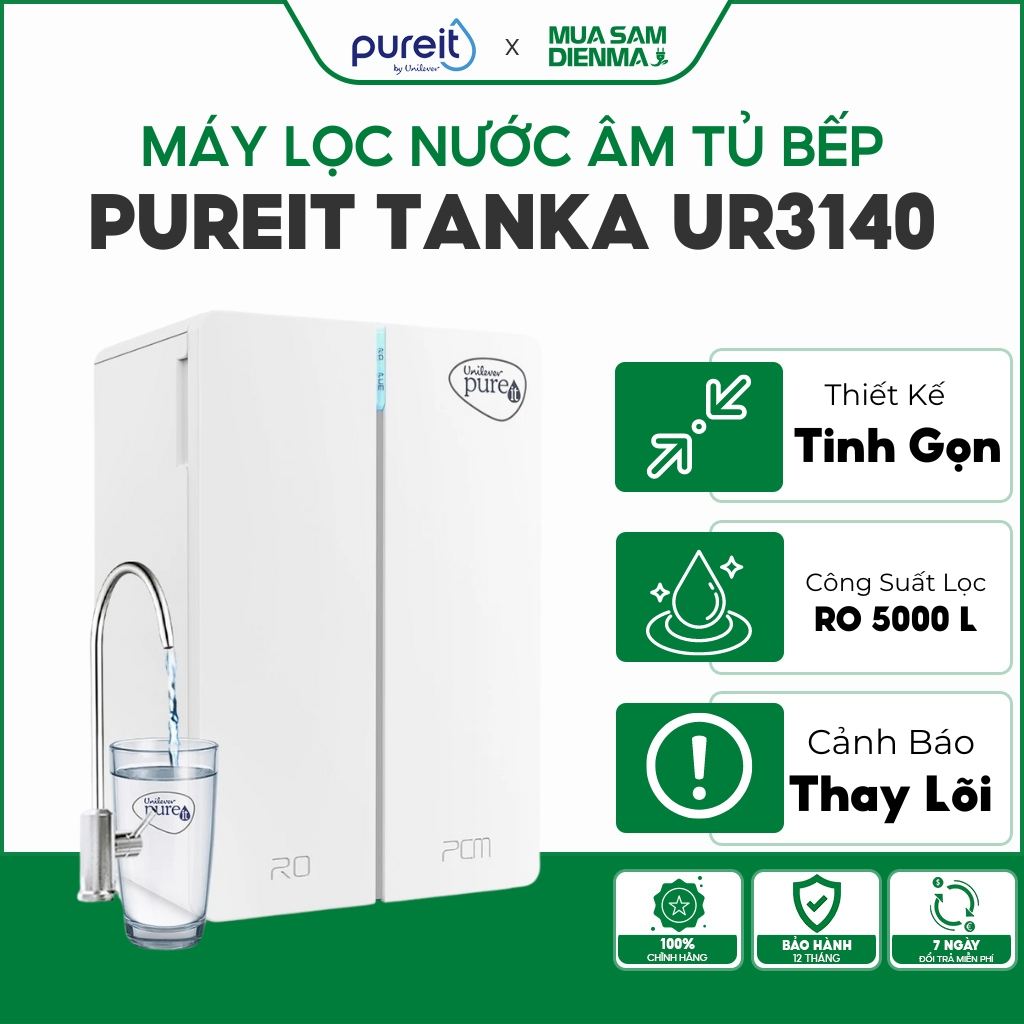 Máy lọc nước RO Pureit Tanka UR3140 | Máy lọc nước tinh khiết âm tủ bếp Tanka 3140 | Công suất lọc 5000L | BH Chính Hãng