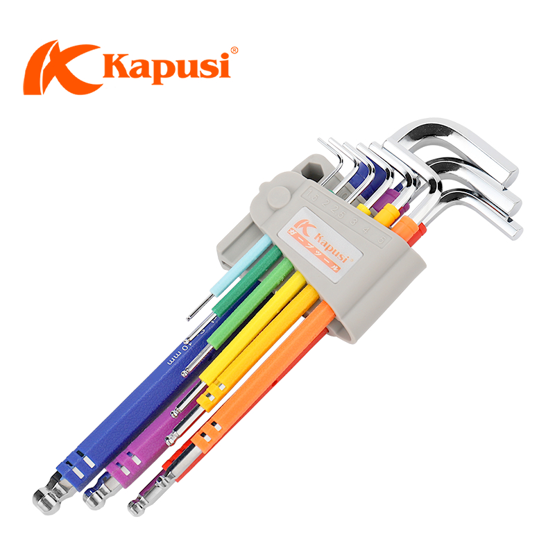 Bộ lục giác bi 7 màu KAPUSI Japan, 9 cây chữ L từ 1.5-10mm Thép cao cấp không gỉ, Bh 12 tháng k0197