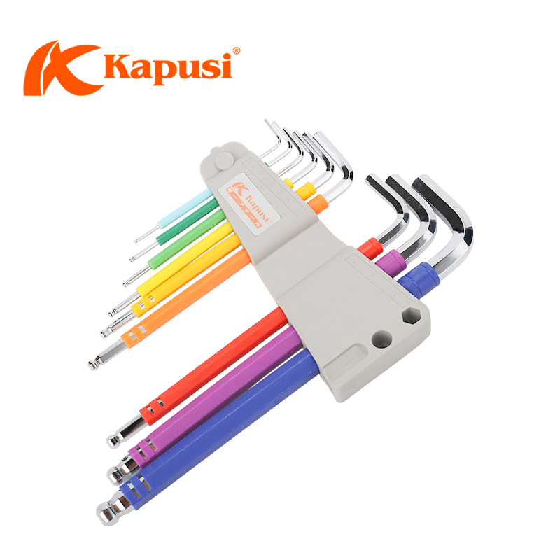 Bộ lục giác bi 7 màu KAPUSI Japan, 9 cây chữ L từ 1.5-10mm Thép cao cấp không gỉ, Bh 12 tháng k0197