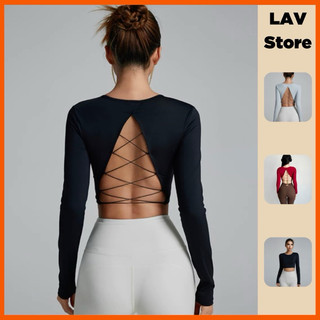 Áo dài tay tập gym, yoga thể thao nữ, áo dài tay đan lưng hở lưng sexy- LAV Store