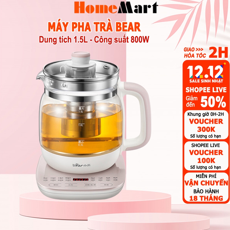Máy pha trà Bear 1.5L, 16 chế độ, chưng yến, pha sữa, hâm sữa - Hàng chính hãng bảo hành 6-18 tháng