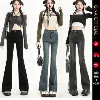 Quần bò jean ống loe nữ co giãn ống đứng cạp cao gấu tua rua cao cấp Avocado