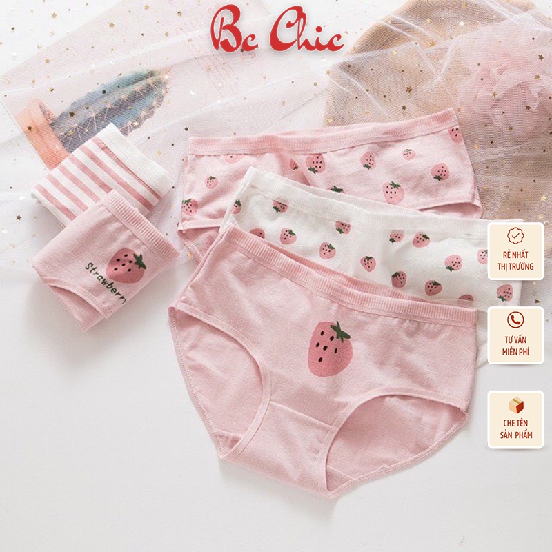 Quần lót cute nữ Q 716 cotton kháng khuẩn hoạ tiết dâu tây BC_CHIC LINGERIE