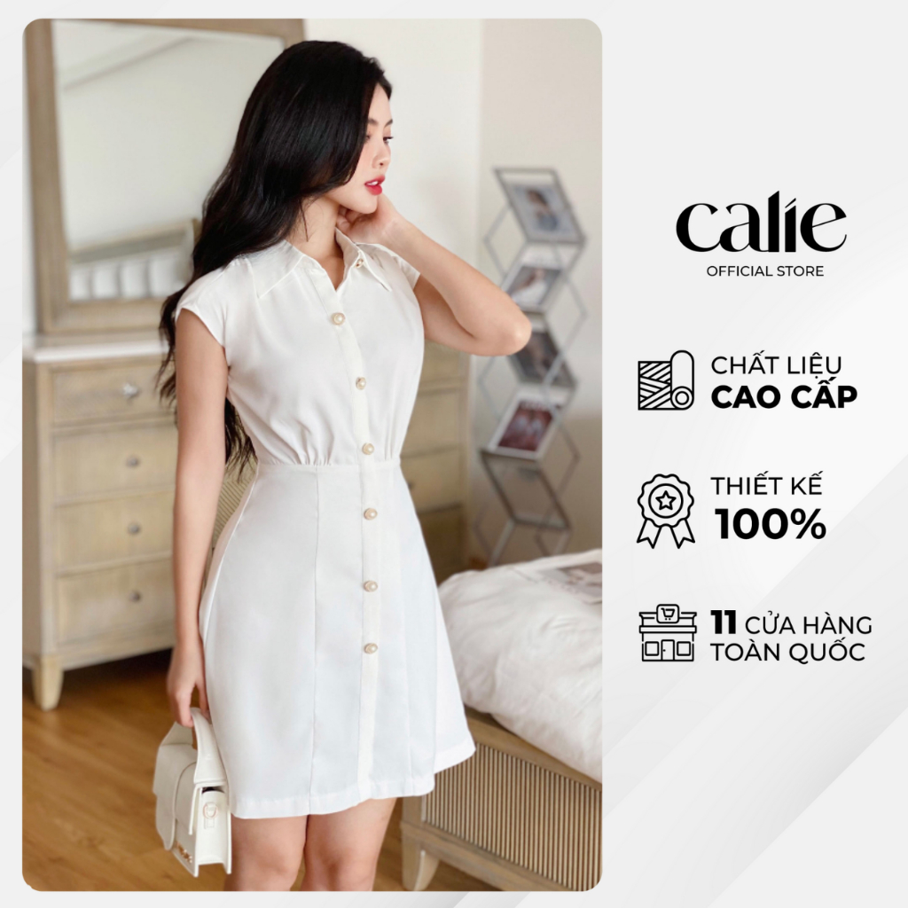 Váy dáng A cổ đức eo tôn dáng kết hợp tay chờm Calie VA300