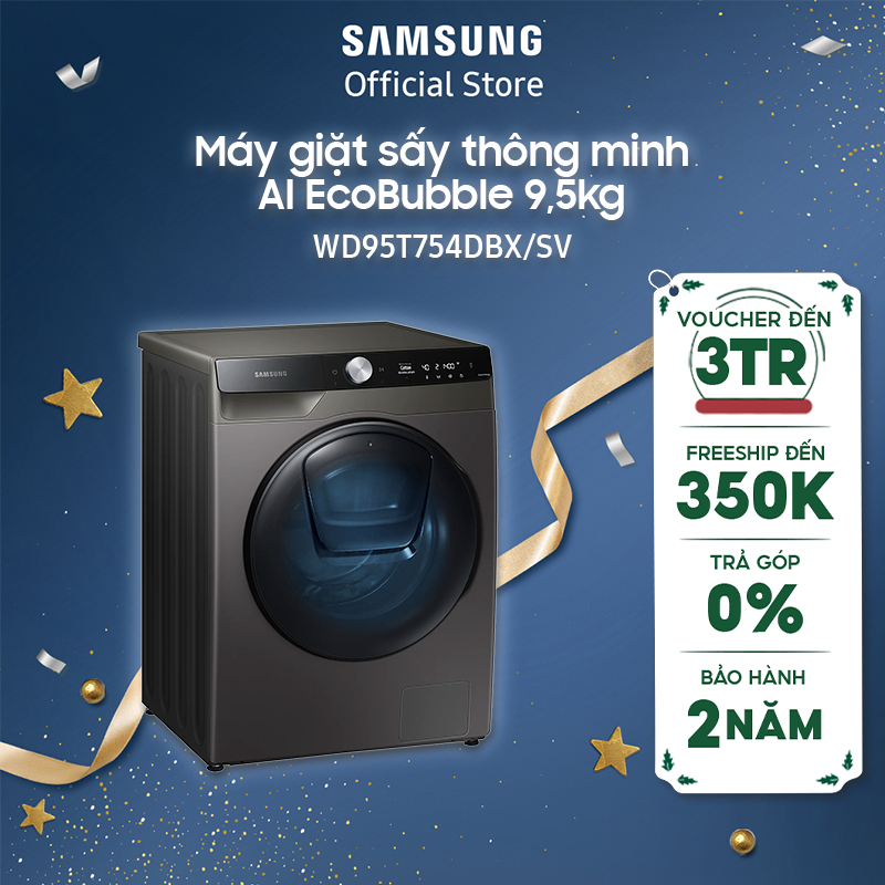  Máy giặt sấy thông minh Samsung AI EcoBubble 9,5kg WD95T754DBX Miễn phí lắp đặt