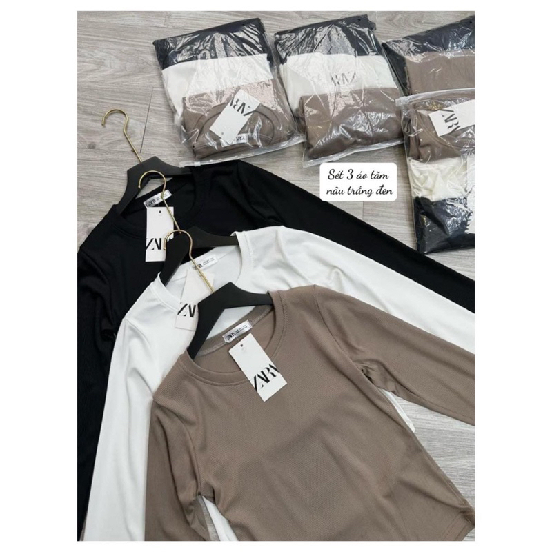 Set 3 áo thun tay dài cổ tròn Zr