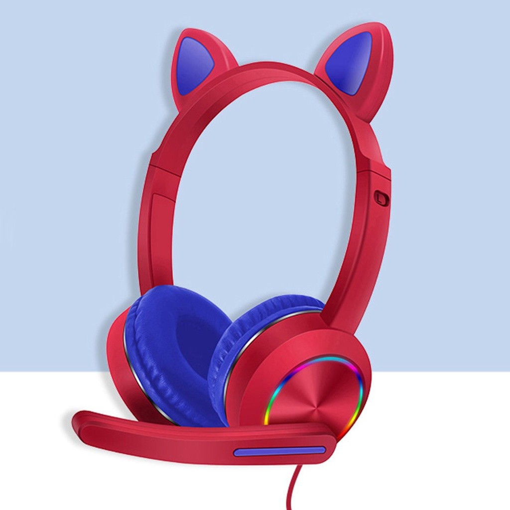 Tai nghe chụp tai có dây chính hãng AKZ020 G01 jack 3,5 tích hợp đèn led phát sáng RGB thiết kế hình tai mèo dễ thương
