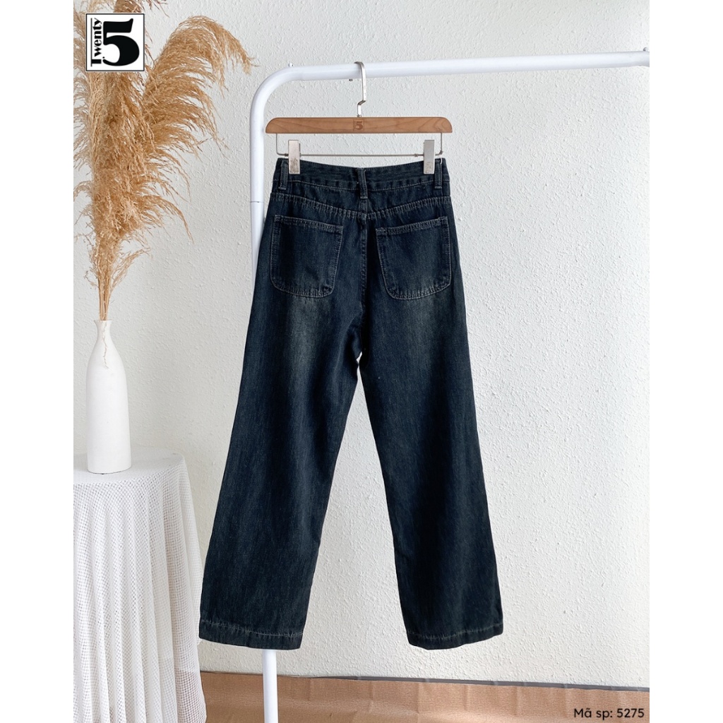 Quần jeans nữ Twentyfive ống rộng cạp cao tôn dáng cúc đôi 5275