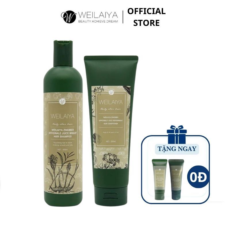 Cặp dầu gội xả tóc thảo dược Weilaiya gừng hà thủ ô giúp dưỡng đen và kích thích mọc tóc