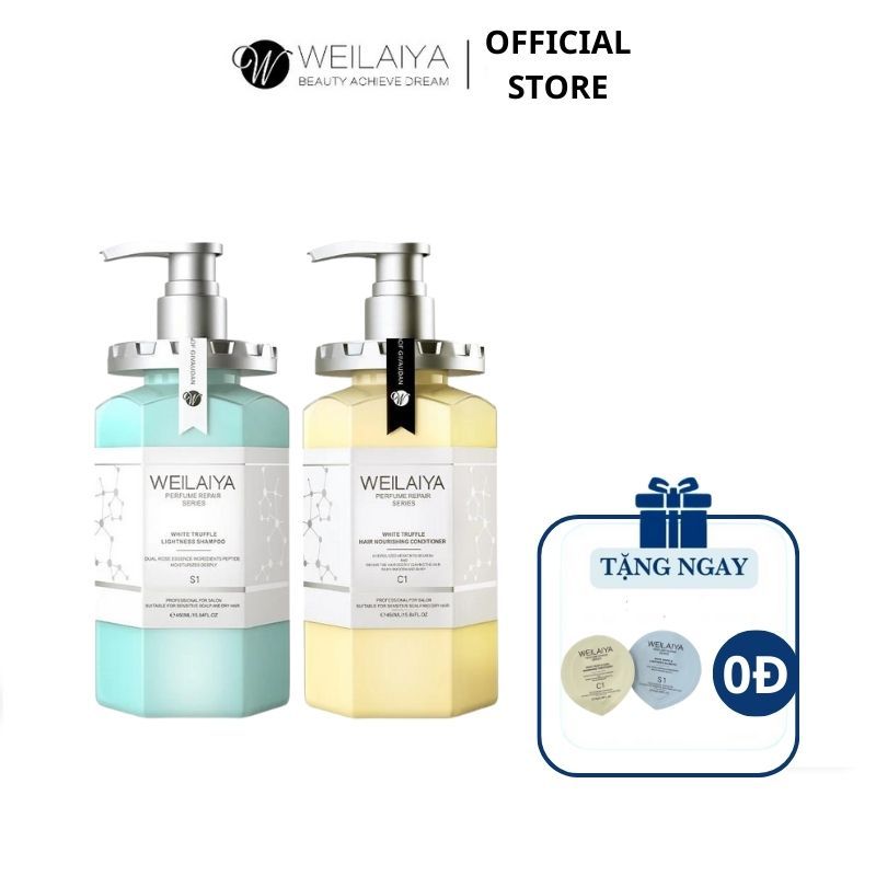 Cặp dầu gội xả tóc thảo dược Weilaiya phục hồi đa tầng Nấm Truffle 450ml giúp chống lão hóa da đầu và làm mượt tóc