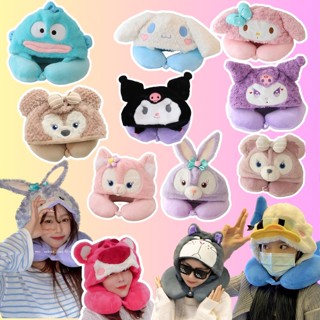 LOẠI 1 MŨ TO CHE ĐC MẮT Gối cổ du lịch chữ U kèm mũ gấu Lotso, kuromi, mèo lucifer, gấu kaki, vịt donal gối du lịch