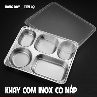 Khay cơm phần cỡ 28*22cm inox 304 5 ngăn 4 ngăn cao cấp khay cơm học sinh công nhân viên