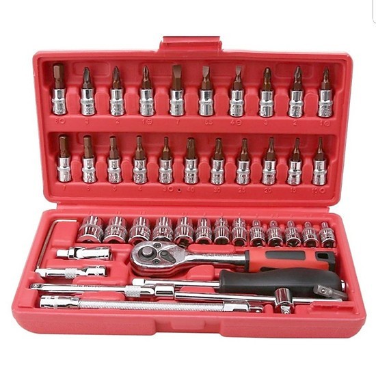Bộ dụng cụ mở bulong ốc vít đa năng 46 chi tiết, Không han gỉ Hàng Mới, Bộ dụng cụ sửa chữa oto xe máy 46 món đa năng