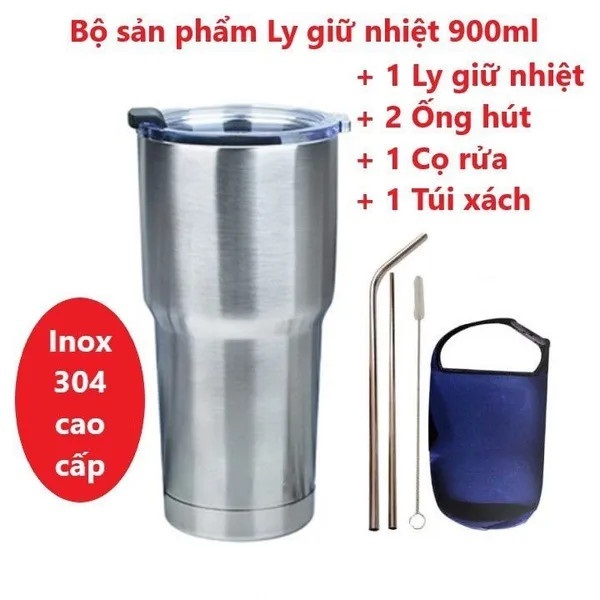 Ly Giữ Nhiệt Yeti Thái Lan 900ml Kèm Túi Xách, 2 Ống Hút Và Cọ Rửa