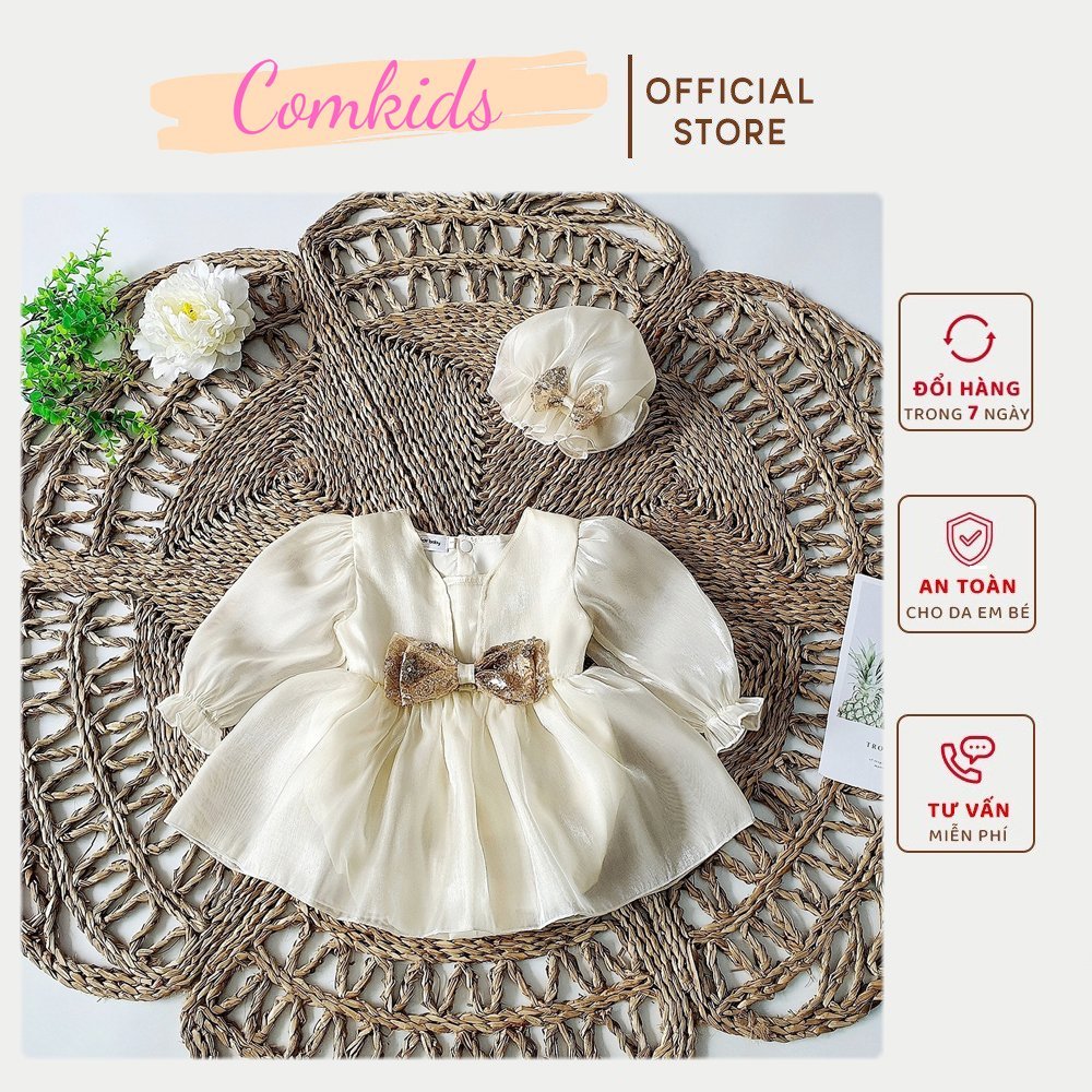 Váy Body Tơ Kem Xinh Xắn Cho Bé Gái Từ Sơ Sinh Đến 13kg Tặng Mũ Dịp Dự Tiệc, Sinh Nhật, Đầy Tháng - Hàng Thiết Kế