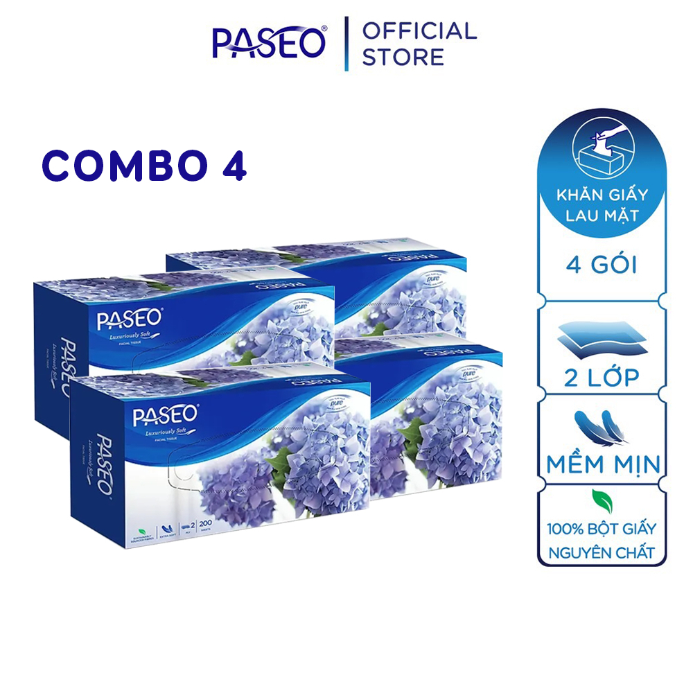 Combo 4 khăn hộp rút Paseo Elegant 200 tờ
