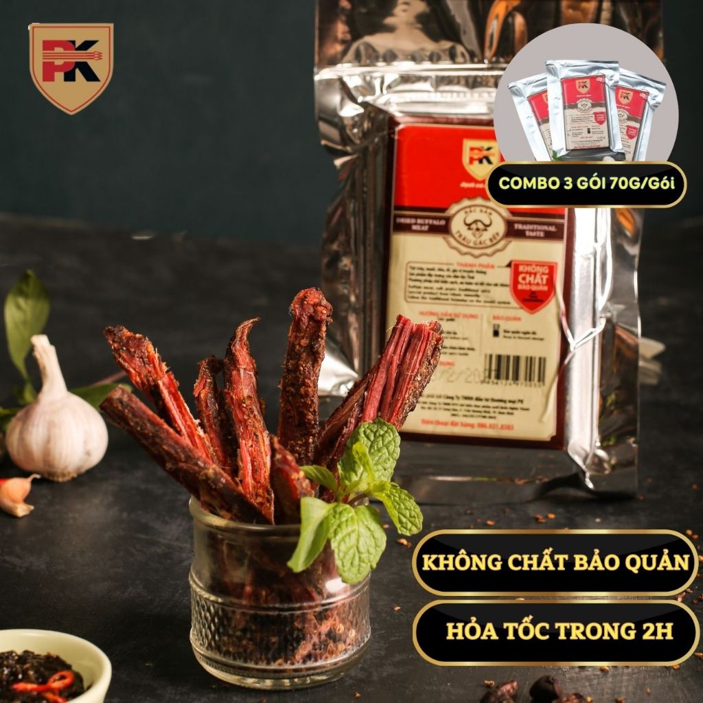 Thịt trâu gác bếp Chị Vẹo - Thịt trâu gác bếp cao cấp sạch ngon 70g ( không chất bảo quản ) - Khô tr