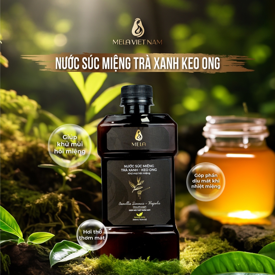 Nước Súc Miệng Trà Xanh Keo Ong MELA Giúp Sạch Miệng Hơi Thở Thơm Mát 300ml - ML30