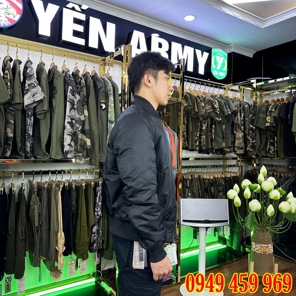 Áo Khoác Pilot Bomber Lính Nam Trơn Chần Bông Màu Xanh Rêu / Đen - Mã MA-1